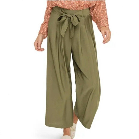 All In Favor Pants - NWT All In Favor High Rise Belted Wide Leg Pull On Pants Olive Green Size Medium